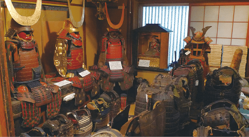 An exhibition room displaying suits of armor