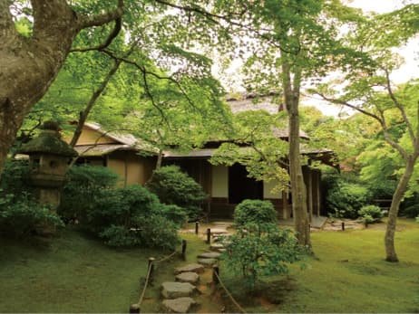 A garden building surrounded by trees