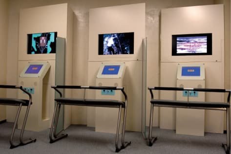The interior lined with video terminals