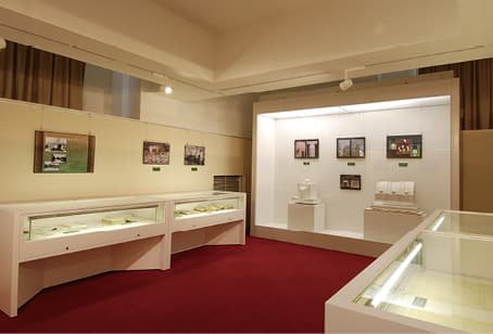 An exhibition room displaying photographic materials