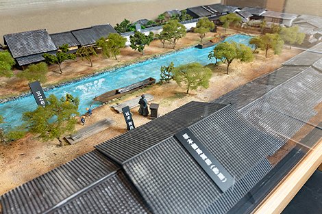 Model of a townscape along the river