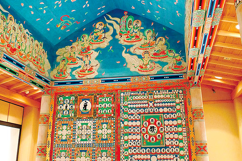 A vividly colored ceiling painting