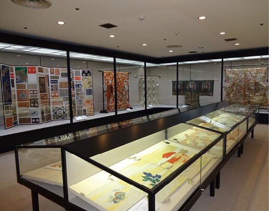 The interior lined with display cases