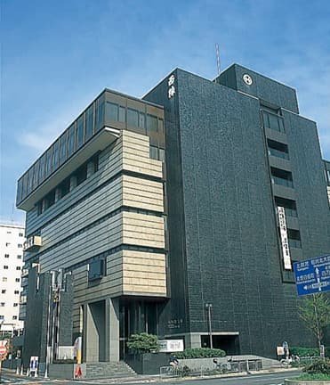 The exterior of a building facing the street