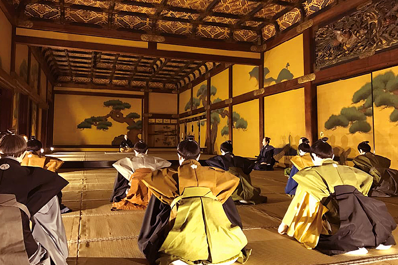 A spacious hall where dolls in traditional Japanese dress are seated