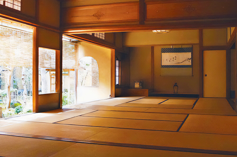 A tatami room with a tokonoma alcove