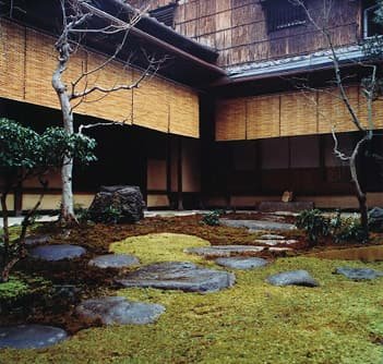 A courtyard with arranged stones