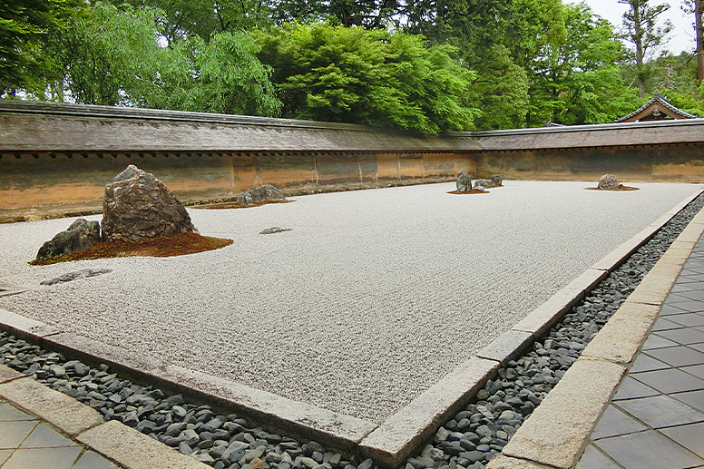 A dry landscape garden dotted with stones