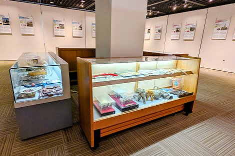 展示ケースがある館内